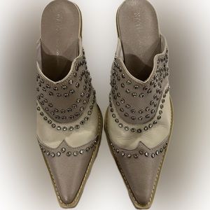 Kathy Van Zeeland- Dolly Champagne Rhinestone Leather Western Mules- size 7.5